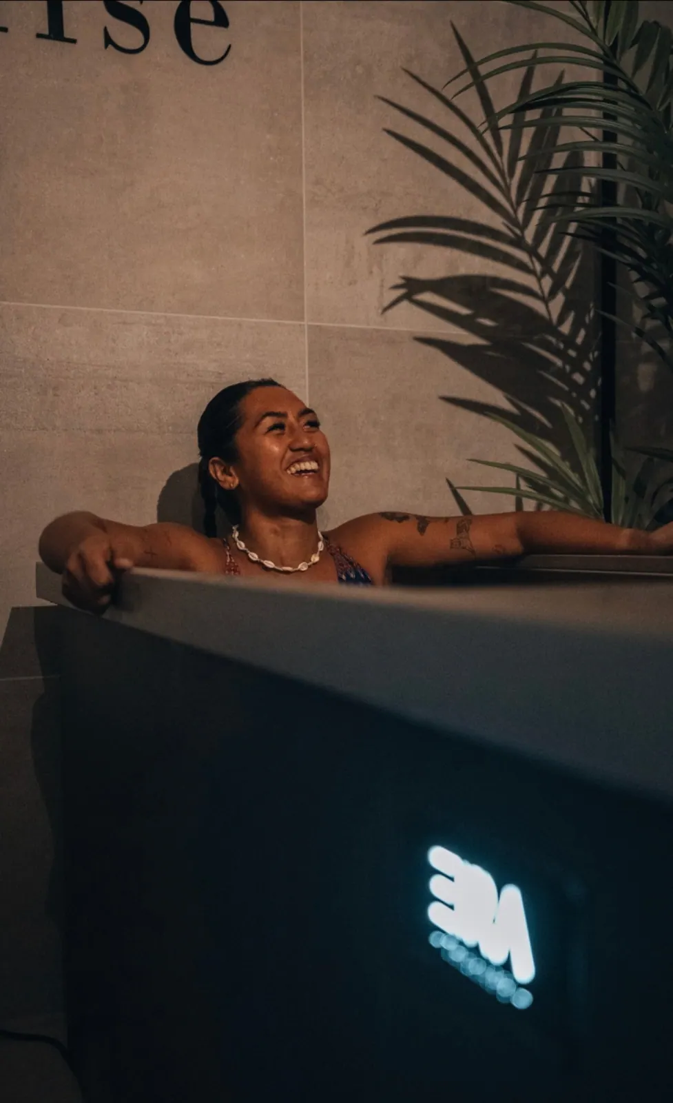 Client enjoying ice bath therapy